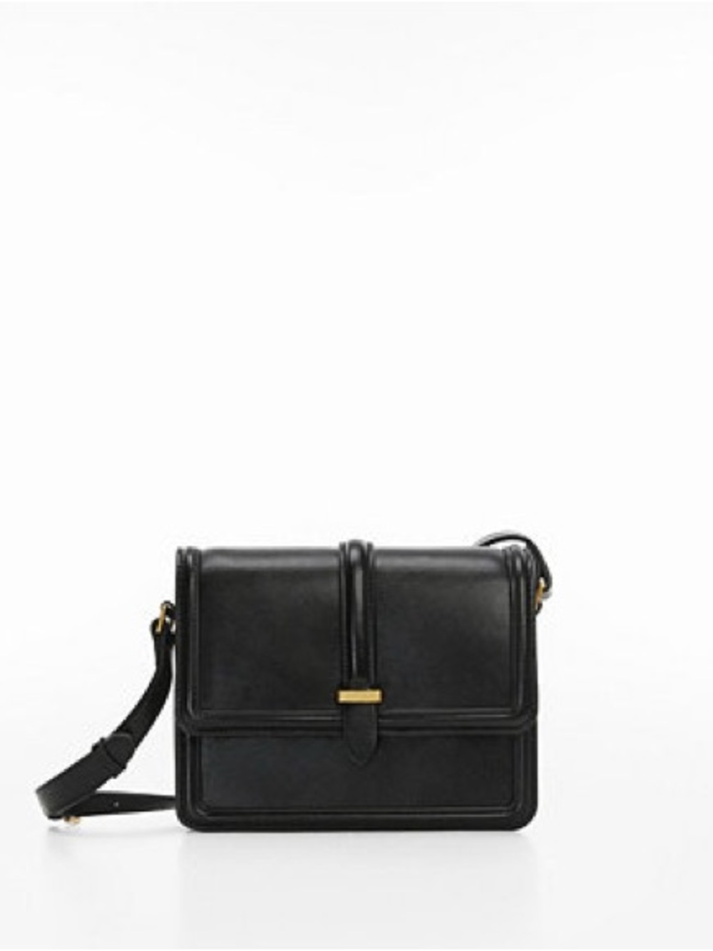 MANGO Rectangle Piece Classic Black Leather Crossbody Bag with Gold Accent NWOT - Picture 6 of 12